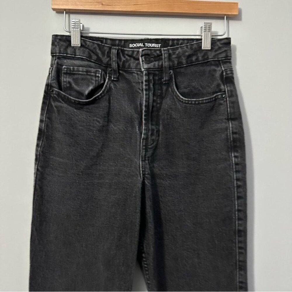 Social Tourist Black Zip Hem Straight Jeans W26 Y2K Grunge Streetwear - Picture 4 of 11